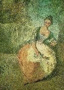 WATTEAU, Antoine en rokokodam oil painting artist